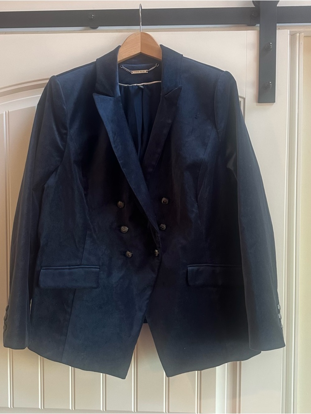 White House Black Market Navy Velour Blazer Jacket Size 16W Double-Breasted Chic